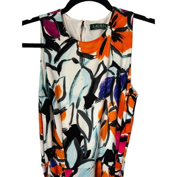 Lauren Ralph Lauren Dress Size 2 Colorful Bold Floral Print Tie Waist Jersey - Picture 2 of 12